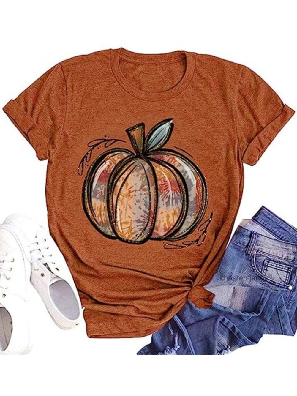 Women's Halloween Pumpkin Graphic Tee Thanksgiving Turkey Short Sleeve Fall